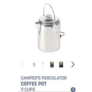 Stansport Aluminum 9 Cup Coffee Pot Percolator Camping Outdoor Silver 277